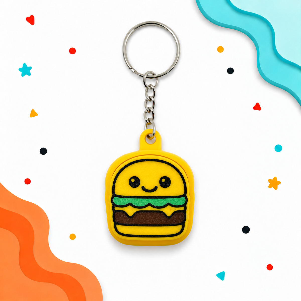 Patty the Burger Clicker Keychain | 3D Printed Fidget Toy