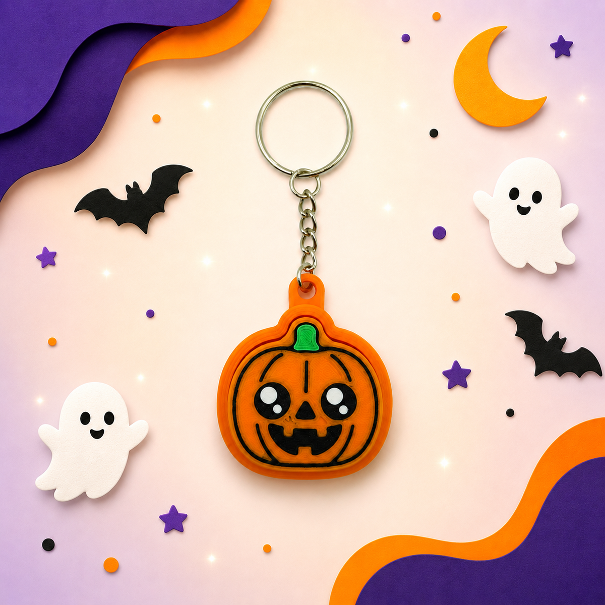 Jack-oβ-Lantern Fidget Clicker Keychain | 3D-Printed Halloween Toy & Party Favor